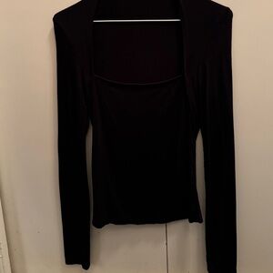 Black Square Neck Line Long Sleeve Shirt